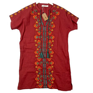 Natural Life Tunic Womens XS Red Embroidered Boho Tassel Cotton Boho NWT!